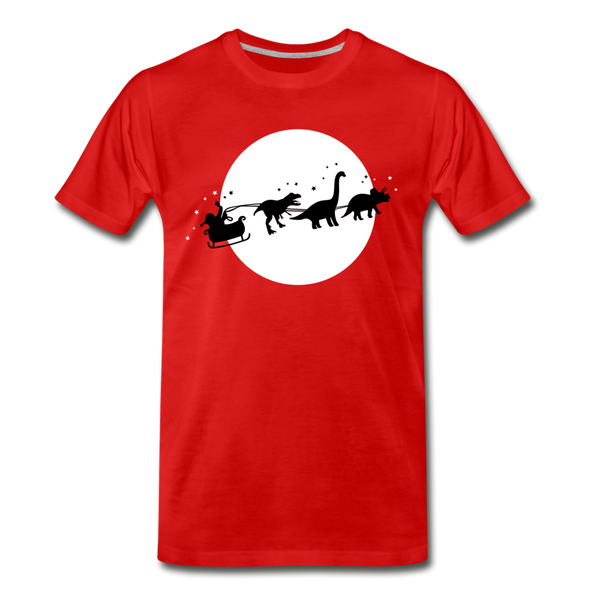 Santa with Dinosaurs Sleigh Men's Premium T-Shirt - red