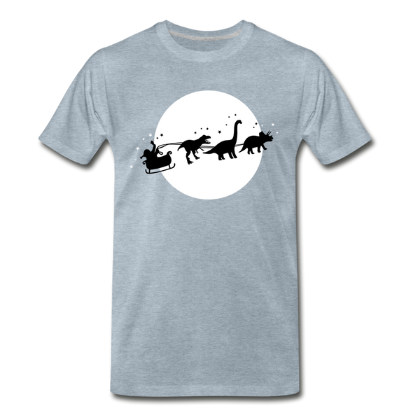 Santa with Dinosaurs Sleigh Men's Premium T-Shirt - heather ice blue