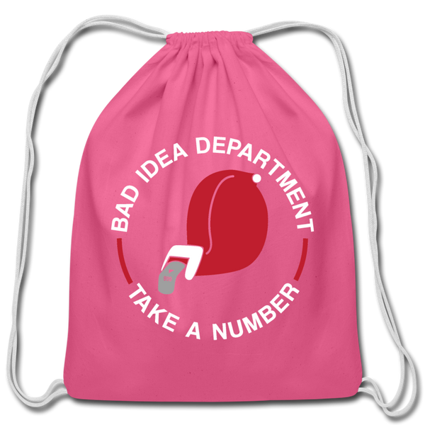 Bad Idea Dept Take a Number Cotton Drawstring Bag - pink