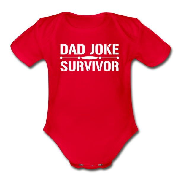 Dad Joke Survivor Organic Short Sleeve Baby Bodysuit - red