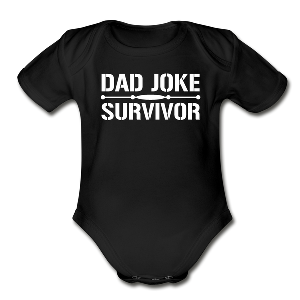 Dad Joke Survivor Organic Short Sleeve Baby Bodysuit - black