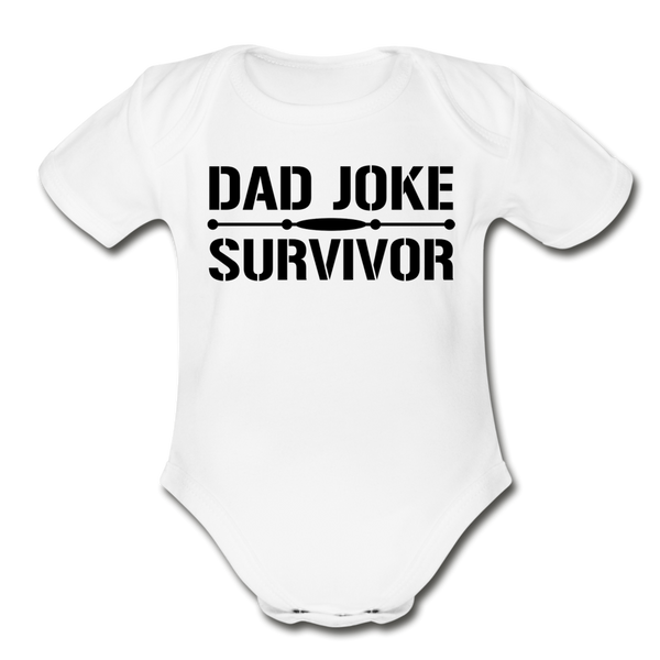 Dad Joke Survivor Organic Short Sleeve Baby Bodysuit - white