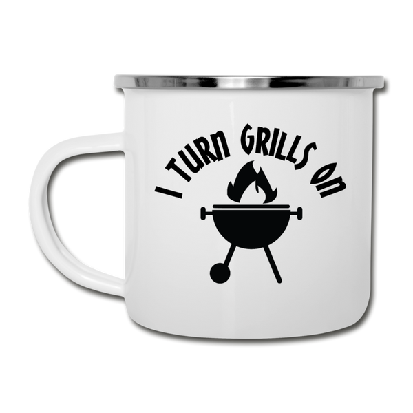 I Turn Grills On Funny BBQ Camper Mug - white