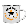 Real Men Play with Fire Funny BBQ Camper Mug - white