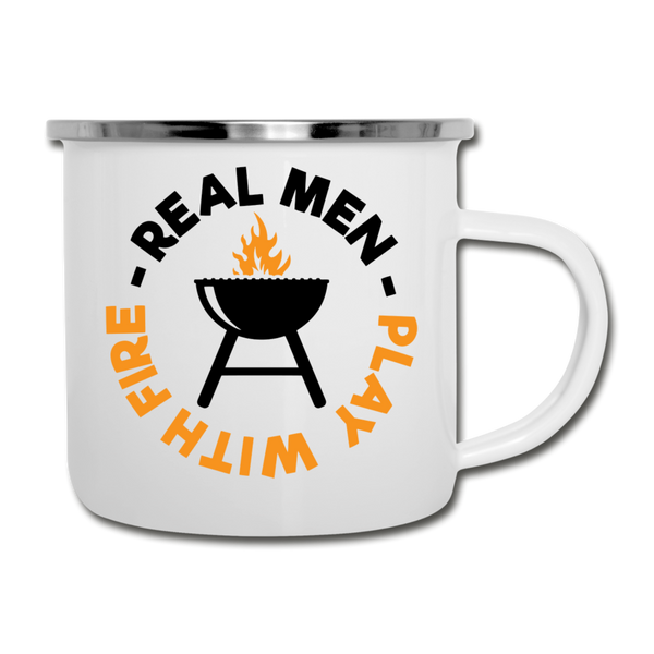 Real Men Play with Fire Funny BBQ Camper Mug - white