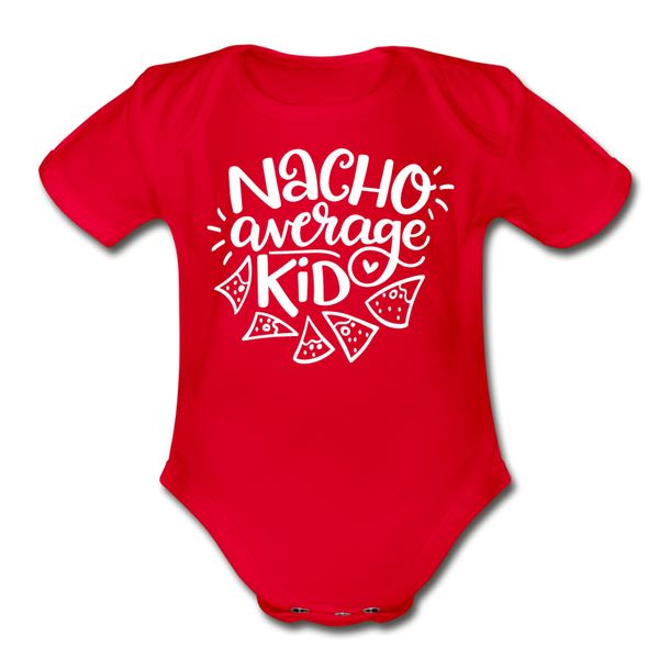 Nacho Average Kid Organic Short Sleeve Baby Bodysuit - red
