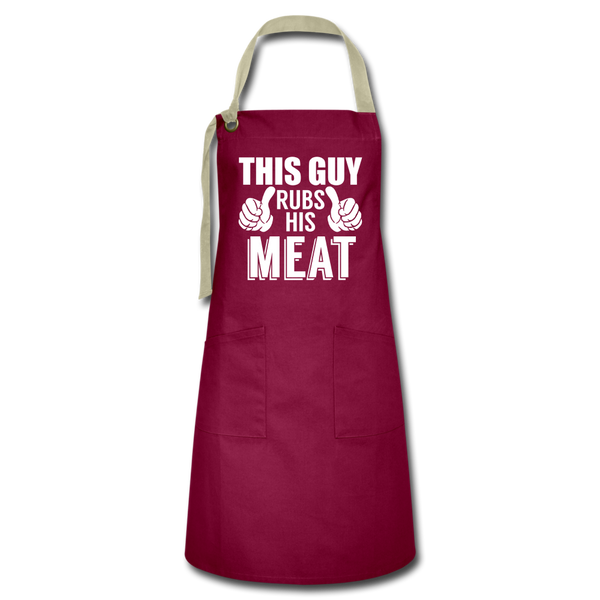 This Guy Rubs His Meat Funny BBQ Artisan Apron - burgundy/khaki