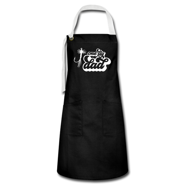 One Fly Dad Fly Fishing Artisan Apron - black/white