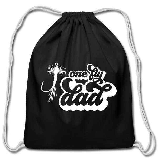 One Fly Dad Fly Fishing Cotton Drawstring Bag - black