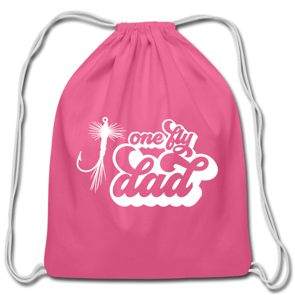 One Fly Dad Fly Fishing Cotton Drawstring Bag - pink