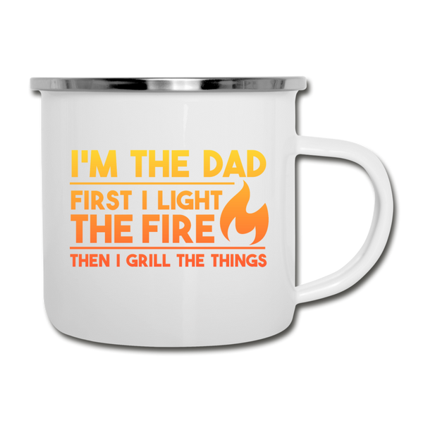 I'm the Dad First I Light the Fire Then I Grill the Things BBQ Camper Mug - white