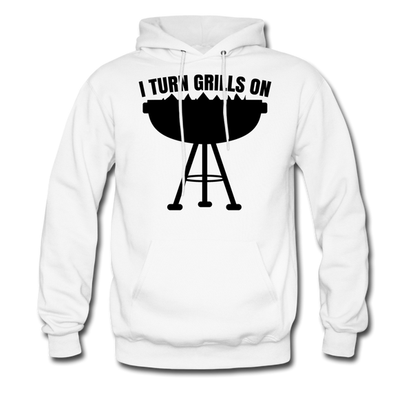 I Turn Grills On Funny BBQ Grilling Men's Hoodie - white