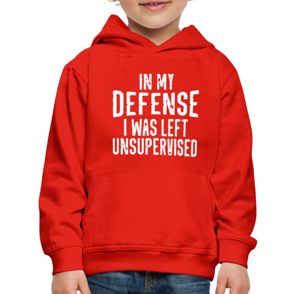 In My Defense I Was Left Unsupervised Kids‘ Premium Hoodie - red