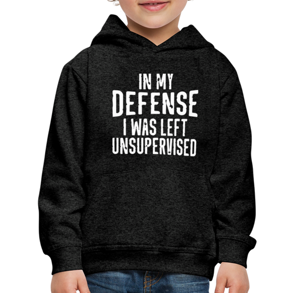 In My Defense I Was Left Unsupervised Kids‘ Premium Hoodie - charcoal gray