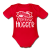 Little Mother Hugger Funny Organic Short Sleeve Baby Bodysuit - red