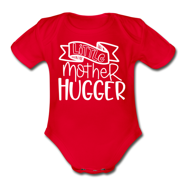 Little Mother Hugger Funny Organic Short Sleeve Baby Bodysuit - red