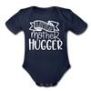 Little Mother Hugger Funny Organic Short Sleeve Baby Bodysuit - dark navy