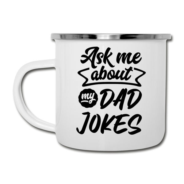 Ask Me About my Dad Jokes Funny Camper Mug - white