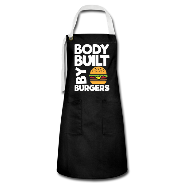 Body Built By Burgers Funny BBQ Artisan Apron - black/white