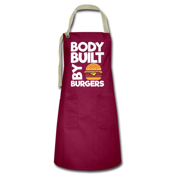 Body Built By Burgers Funny BBQ Artisan Apron - burgundy/khaki