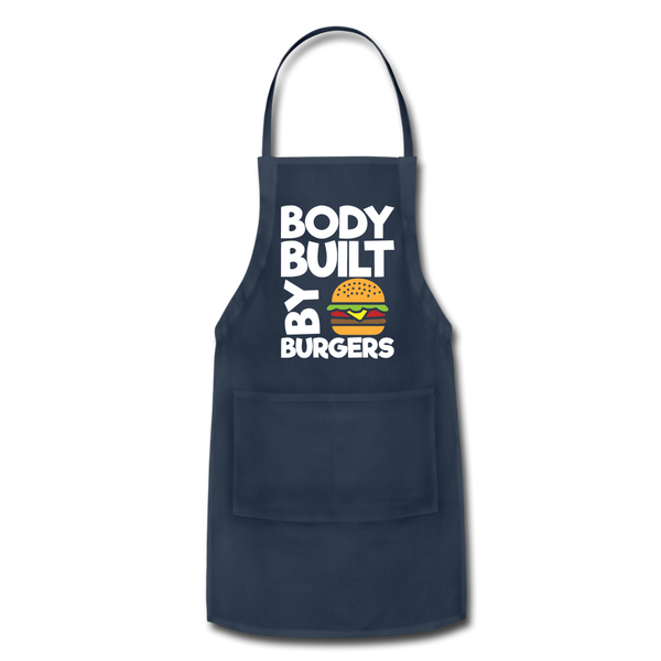 Body Built By Burgers Funny BBQ Adjustable Apron - navy