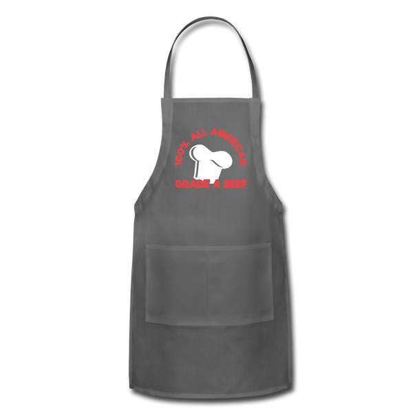 100% All American Grade A Beef Funny BBQ Adjustable Apron - charcoal