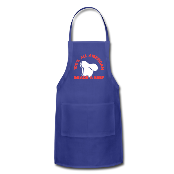 100% All American Grade A Beef Funny BBQ Adjustable Apron - royal blue