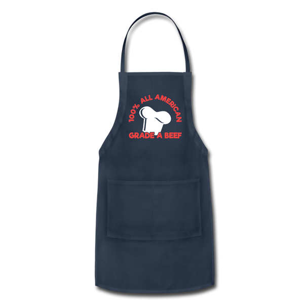 100% All American Grade A Beef Funny BBQ Adjustable Apron - navy
