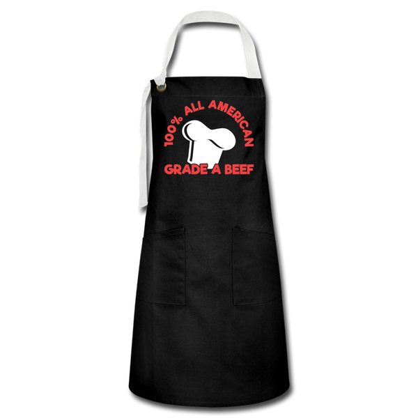 100% All American Grade A Beef Funny BBQ Artisan Apron - black/white
