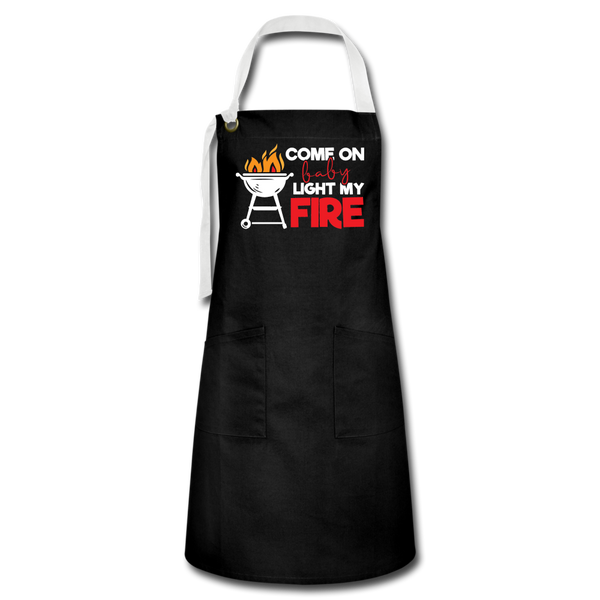 Come on Baby Light My Fire Funny BBQ Artisan Apron - black/white