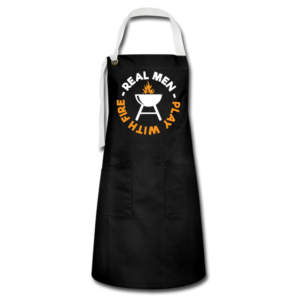 Real Men Play With Fire Funny BBQ Artisan Apron - black/white