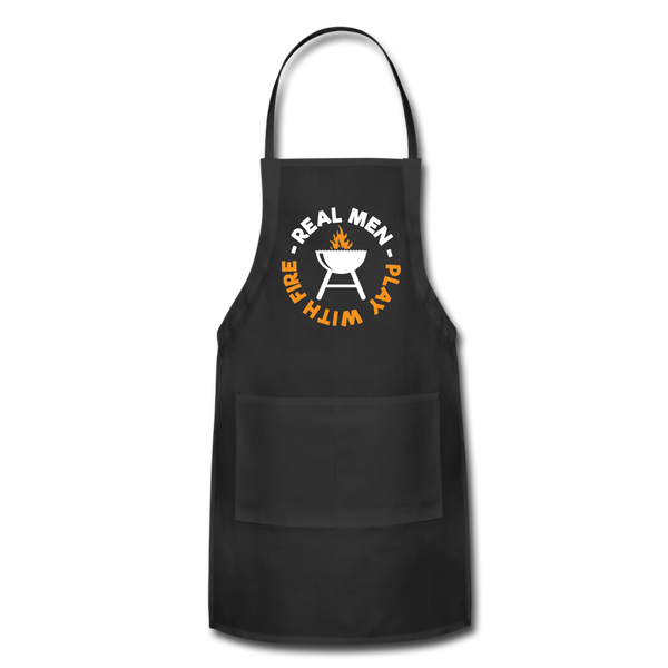 Real Men Play With Fire Funny BBQ Adjustable Apron - black