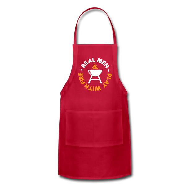 Real Men Play With Fire Funny BBQ Adjustable Apron - red