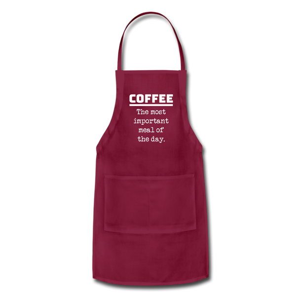 Coffee The Most Important Meal of the Day Funny Adjustable Apron - burgundy