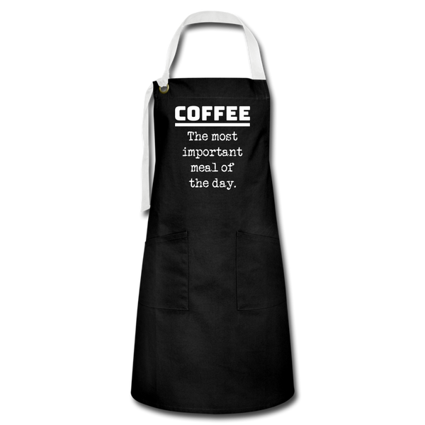 Coffee The Most Important Meal of the Day Funny Artisan Apron - black/white