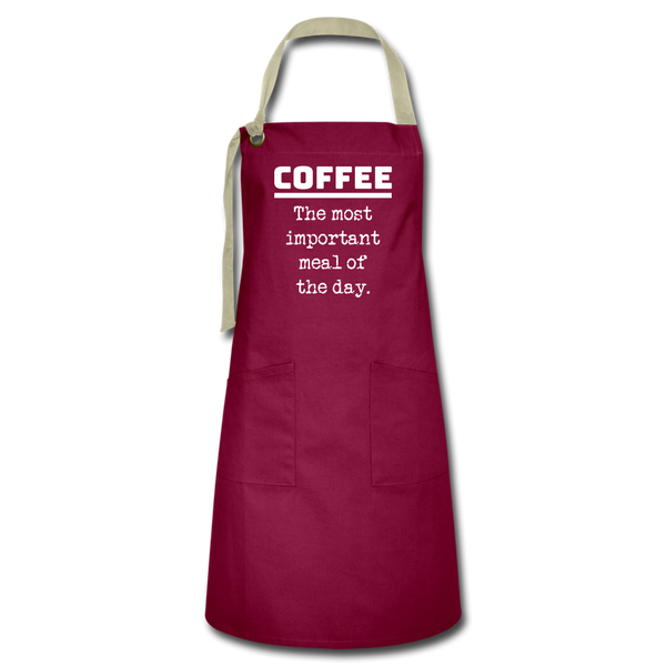 Coffee The Most Important Meal of the Day Funny Artisan Apron - burgundy/khaki