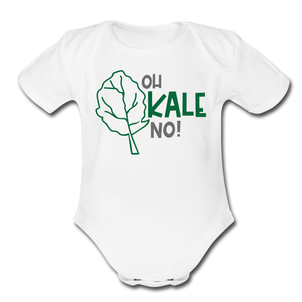 Oh Kale No! Funny Food Pun Organic Short Sleeve Baby Bodysuit - white