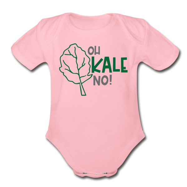 Oh Kale No! Funny Food Pun Organic Short Sleeve Baby Bodysuit - light pink