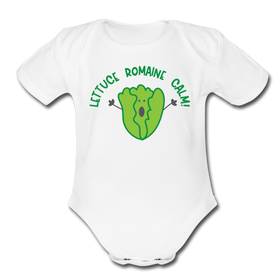 Lettuce Romaine Calm! Salad Food Pun Organic Short Sleeve Baby Bodysuit