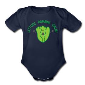 Lettuce Romaine Calm! Salad Food Pun Organic Short Sleeve Baby Bodysuit