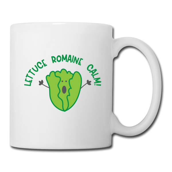 Lettuce Romaine Calm! Salad Food Pun Coffee/Tea Mug - white