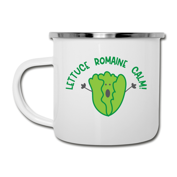 Lettuce Romaine Calm! Salad Food Pun Camper Mug - white