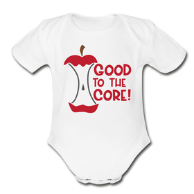 Good to the Core! Apple Food Pun Organic Short Sleeve Baby Bodysuit