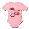Good to the Core! Apple Food Pun Organic Short Sleeve Baby Bodysuit - light pink
