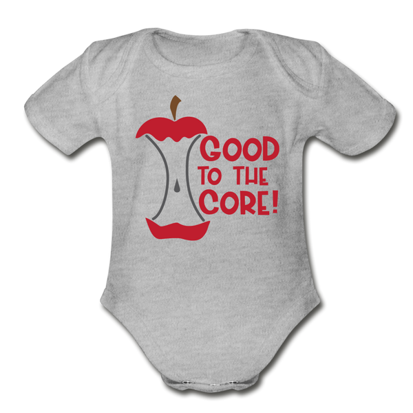 Good to the Core! Apple Food Pun Organic Short Sleeve Baby Bodysuit - heather gray