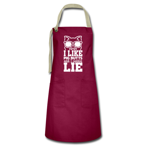 I Like Pig Butts and I Cannot Lie Funny BBQ Artisan Apron - burgundy/khaki
