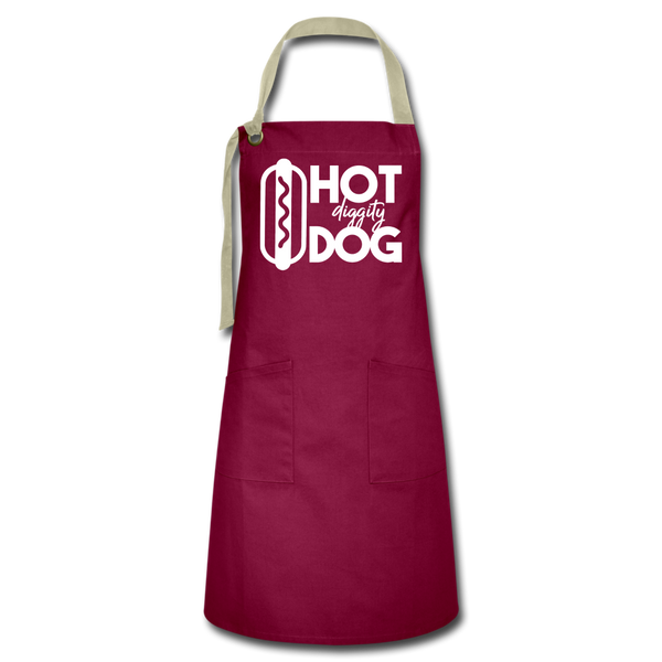 Hot Diggity Dog Funny Grilling Artisan Apron - burgundy/khaki