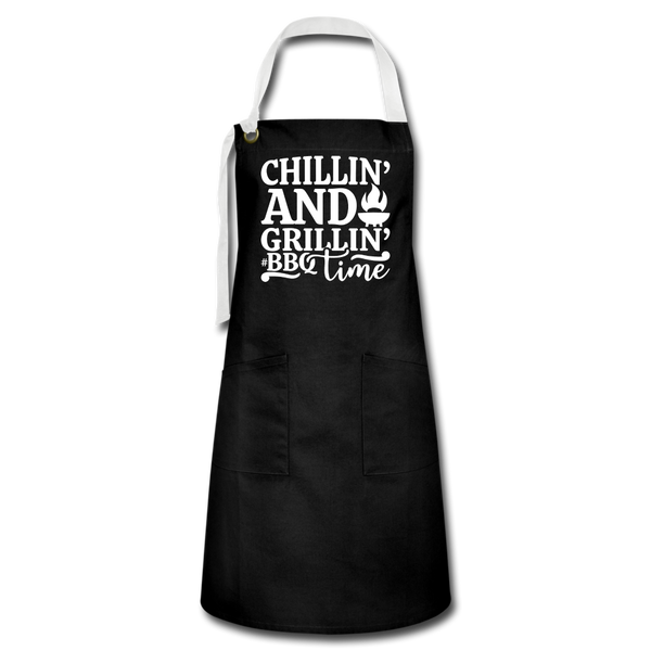 Chillin' and Grillin' BBQ Time Grilling Artisan Apron - black/white