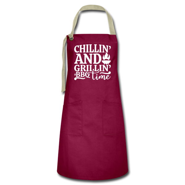 Chillin' and Grillin' BBQ Time Grilling Artisan Apron - burgundy/khaki