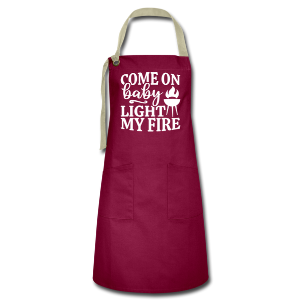 Come on Baby Light my Fire Grilling Artisan Apron - burgundy/khaki